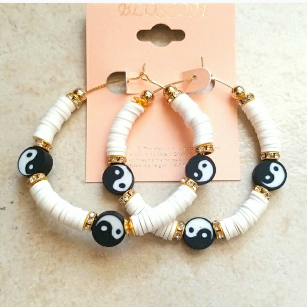 Yin Yang White Hoop Earrings